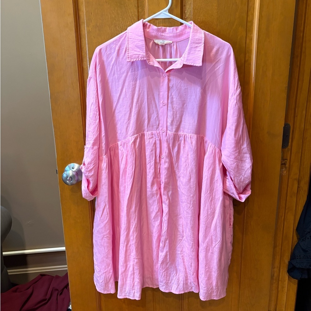 Entro Womens Barbie Pink Baby Doll Long Sleeve Button Up Dress Size Large - Picture 5 of 11